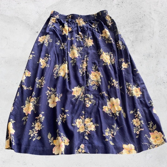 Sag Harbor Vintage 90s Skirt Medium Blue Cottagecore Floral Prairie Midi Fairy - Picture 5 of 8